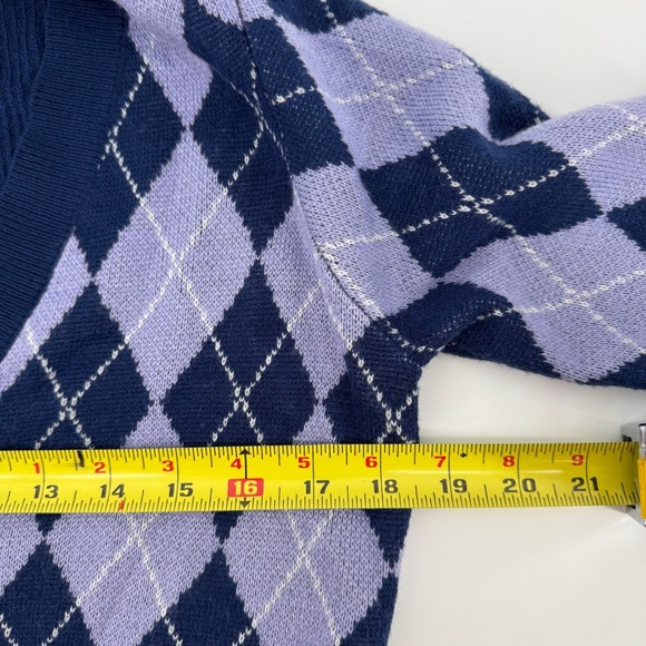 90s Womens Argyle Eclectic Grandpa Purple Cottage Core Button Up VNeck Cardigan - Picture 6 of 7